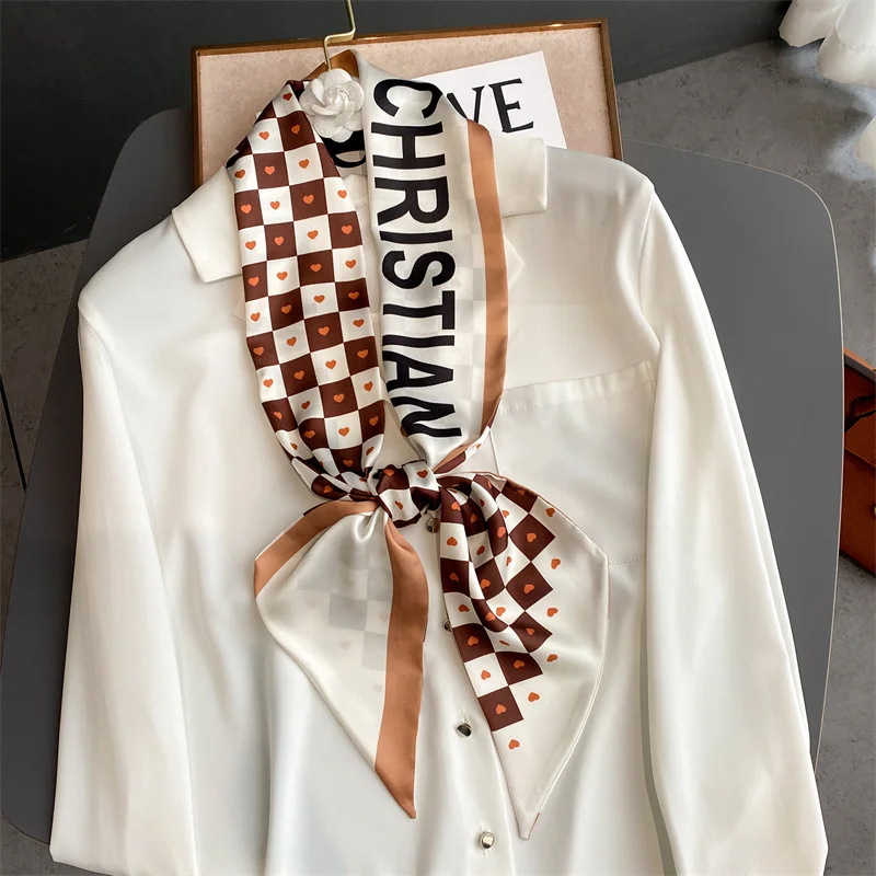 

Brand Hair Scarf Ribbon Women Headscarf Silk Scrunchies Bag Scarfs Neck Tie Satin Bowknot Kerchief Fashion Headband Accessories