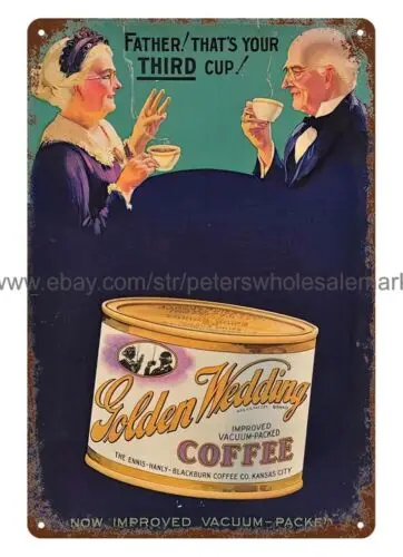 Золотая свадьба кофе металлическая жестяная вывеска реклама гараж магазин