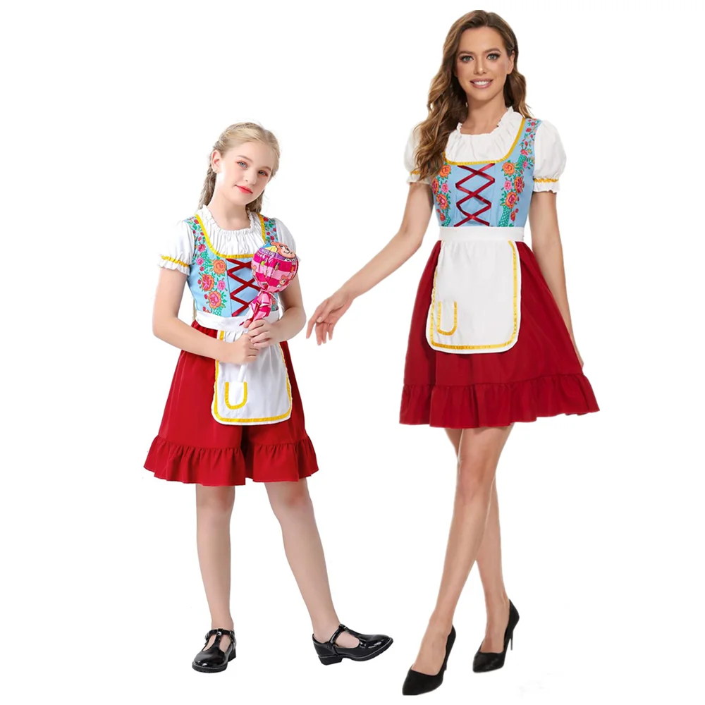 

Adult Child German Oktoberfest Costume Bavaria Beer Girl Wench Dirndl Dress Halloween Party Cosplay Parent-child Outfit