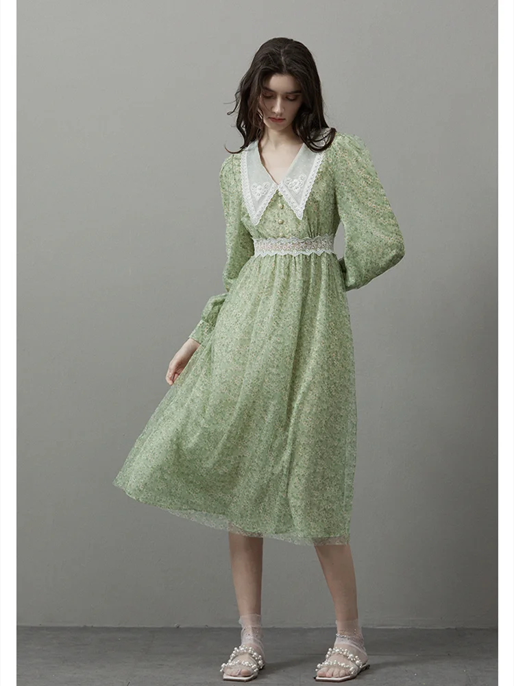 

Dress French Retro Gentle Wind Bronzing Mesh Floral Female Niche Chic Skirt Early Spring Super Fairy Punk Rave Dress