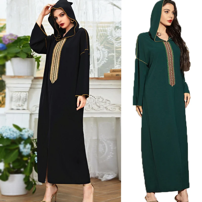 Женское платье-хиджаб с вышивкой, длинная юбка в мусульманском стиле