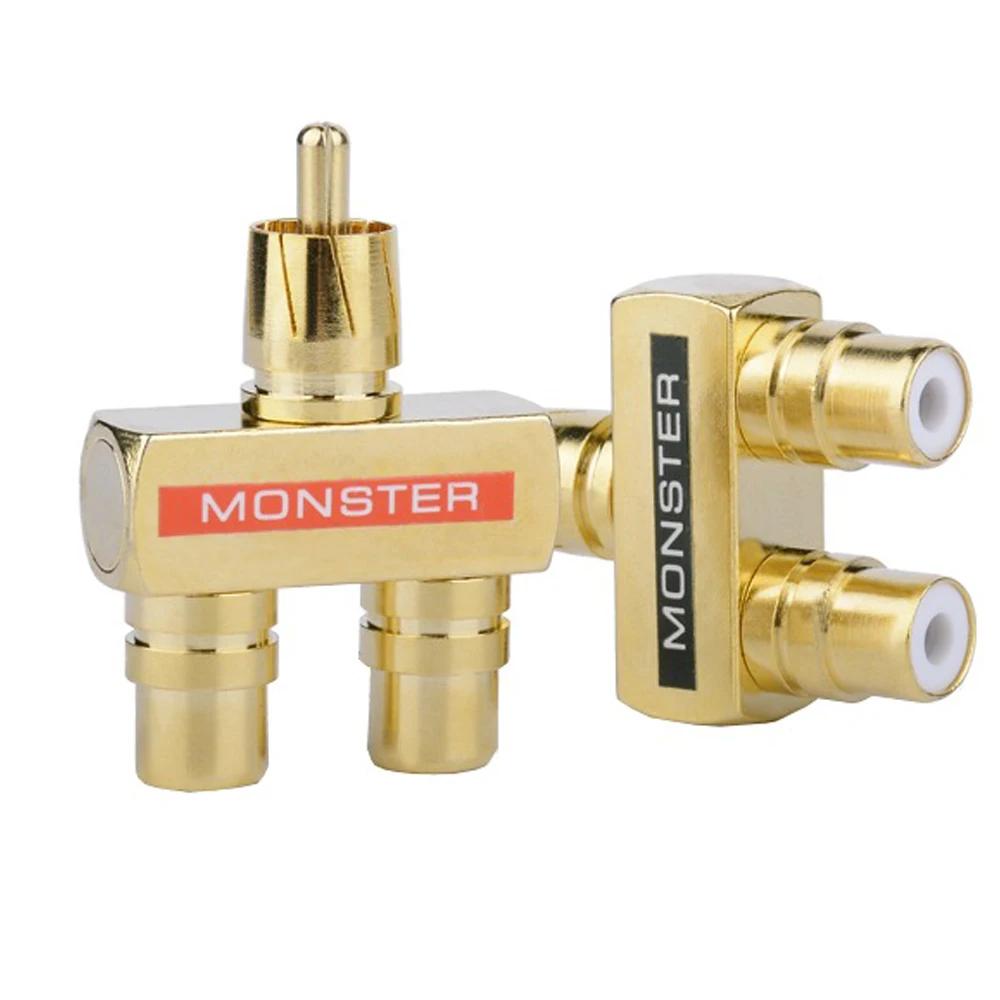 1 RCA штекер на 2 гнездо Позолоченный Медный AV аудио один в два и разъема адаптеры -