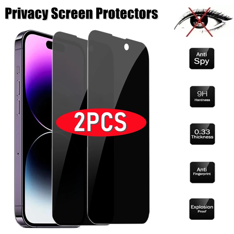 

2Pcs Privacy Glass Screen Protectors for iPhone 11 12 13 14 Pro Max 13Mini X XR XS MAX 6 7 8 14Plus SE Anti-Spy Tempered Glass