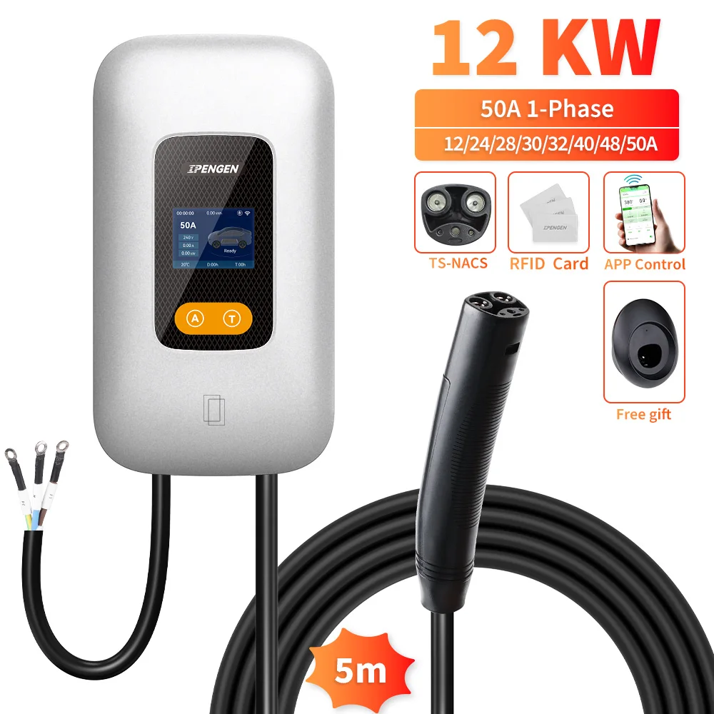 

IPENGEN Зарядная станция для электромобилей 32A 7KW TS-NACS Разъем зарядного устройства для автомобильного зарядного устройства Tesla EVSE Wallbox 9,6KW 12KW Быстрая зарядка Управление через приложение