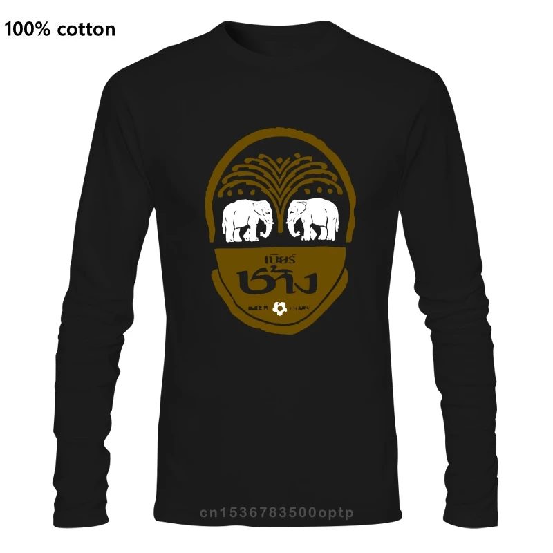 Mens Clothing Men T Shirt Chang Beer Thailand Elephant 100% Cotton Soft Vintage Summer Long Sleeves Fashion T-shirt