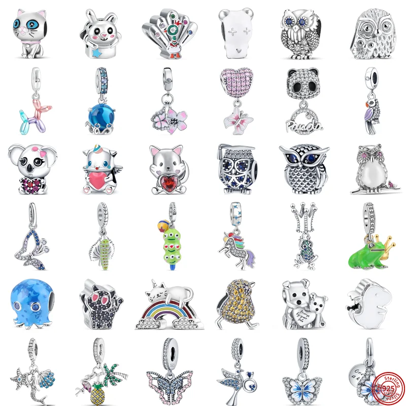

Fit Pandora Charms Bracelet 925 Silver Girls Jewelry New Panda Parrot Octopus Mermaid Flamingo Caterpillar Butterfly Animal Bead