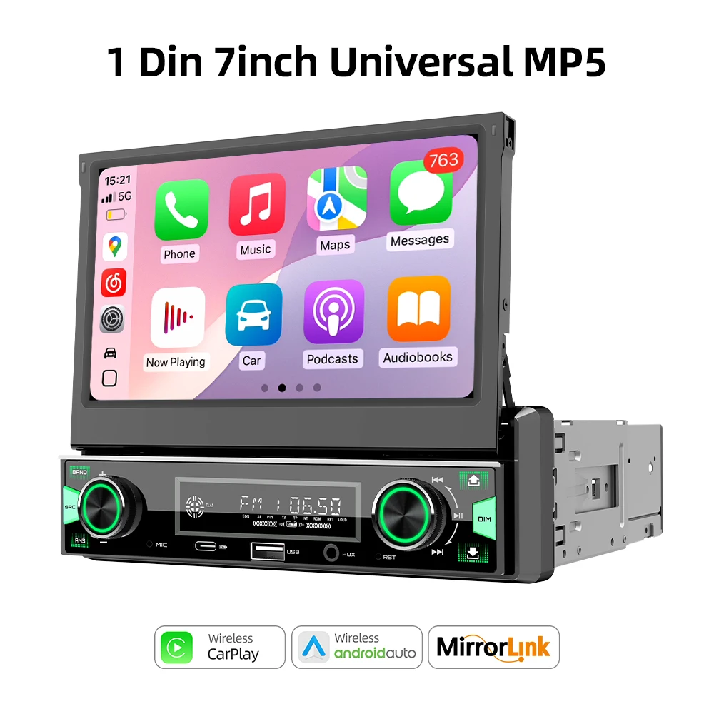 

Автомобильный Мультимедийный Плеер 1DIN 7 Дюймов MP5 С FM/AM/RDS, Автоматическим Выдвижным IPS-экраном, Беспроводным CarPlay