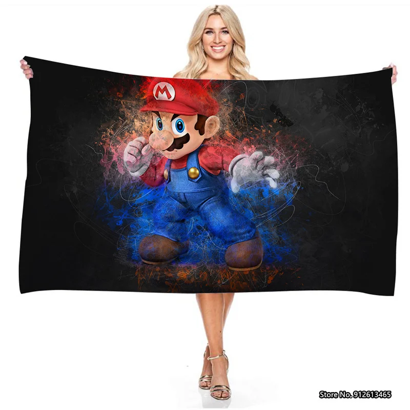

Cartoon Super Mario Games Digital Printed Bath Towel Children Baby Rectangular Bath Towel Beach Towel