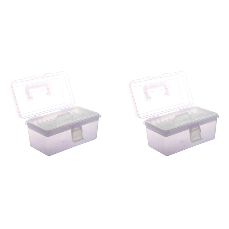 

2X Plastic Handle 2 Layer Hardware Tools Storage Box, Clear Purple
