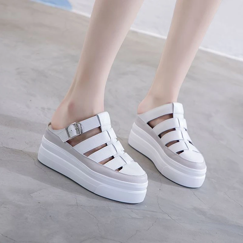 

Genuine Leather Sandals For Women 2022 Summer Fashion High Heels Women Sandals Platform Shoes Non-Slip Female Summer Sandal