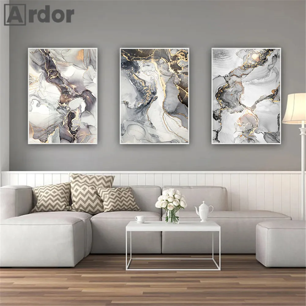 

Black Gold Gray Marble Posters And Prints Luxury Abstract Wall Art Canvas Painting Modern Nordic Wall Pictures Living Room Decor