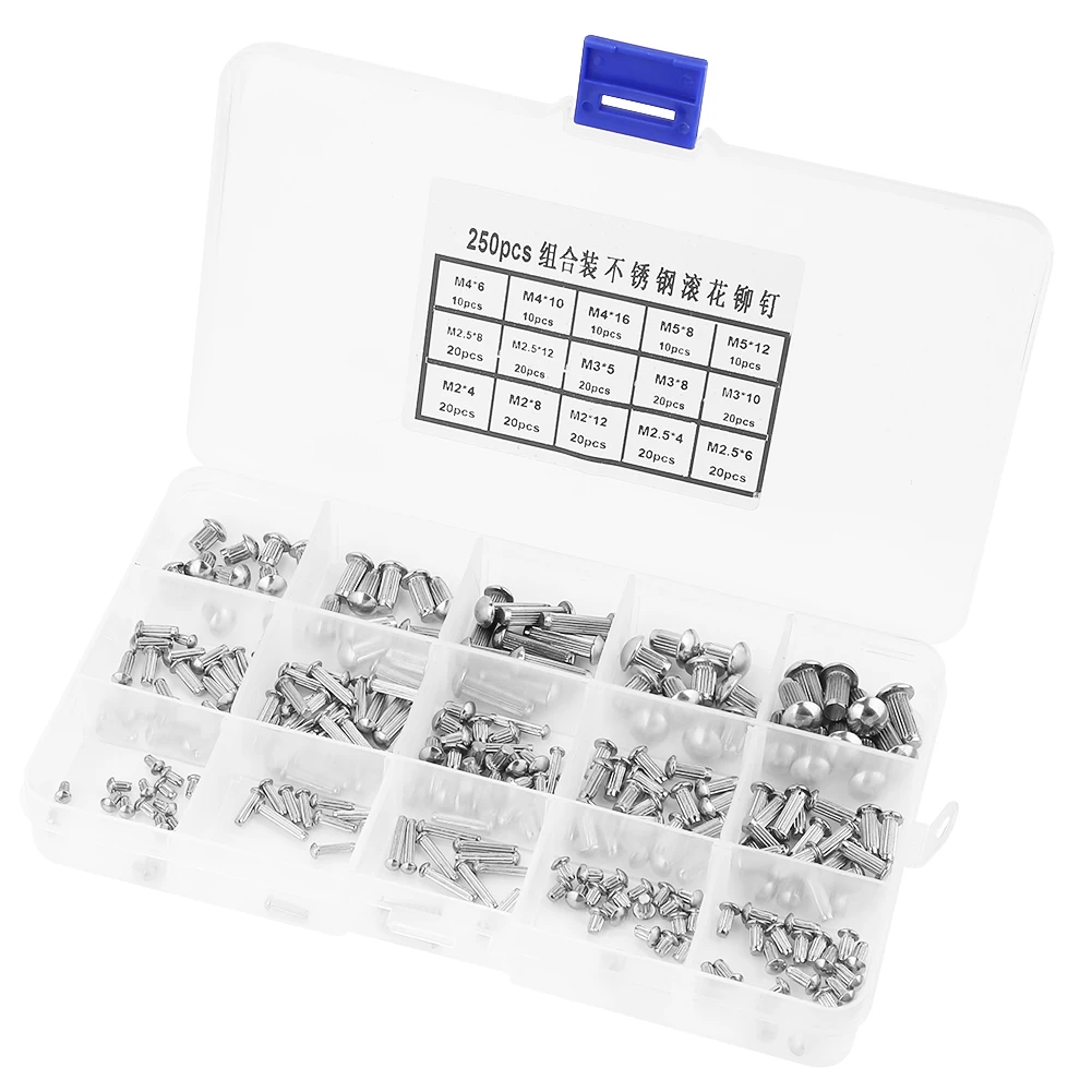 

250 шт., набор заклепок M2-M5 из нержавеющей стали