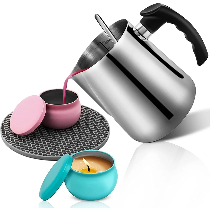 

Candle Making Pouring Pot DIY Candle Making Kit,Stainless Wax Melting Pot With Heat-Resisting Handle 2 Candle Making Jar