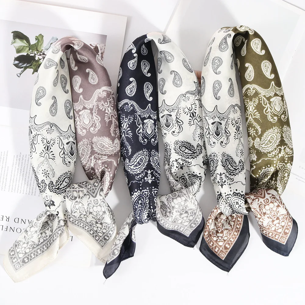 

Small Handkerchief Hijab Scarves Female Fashion Headband Neck Scarfs For Women 70cm Silk Satin Bandana Head Paisley Hair Scarf