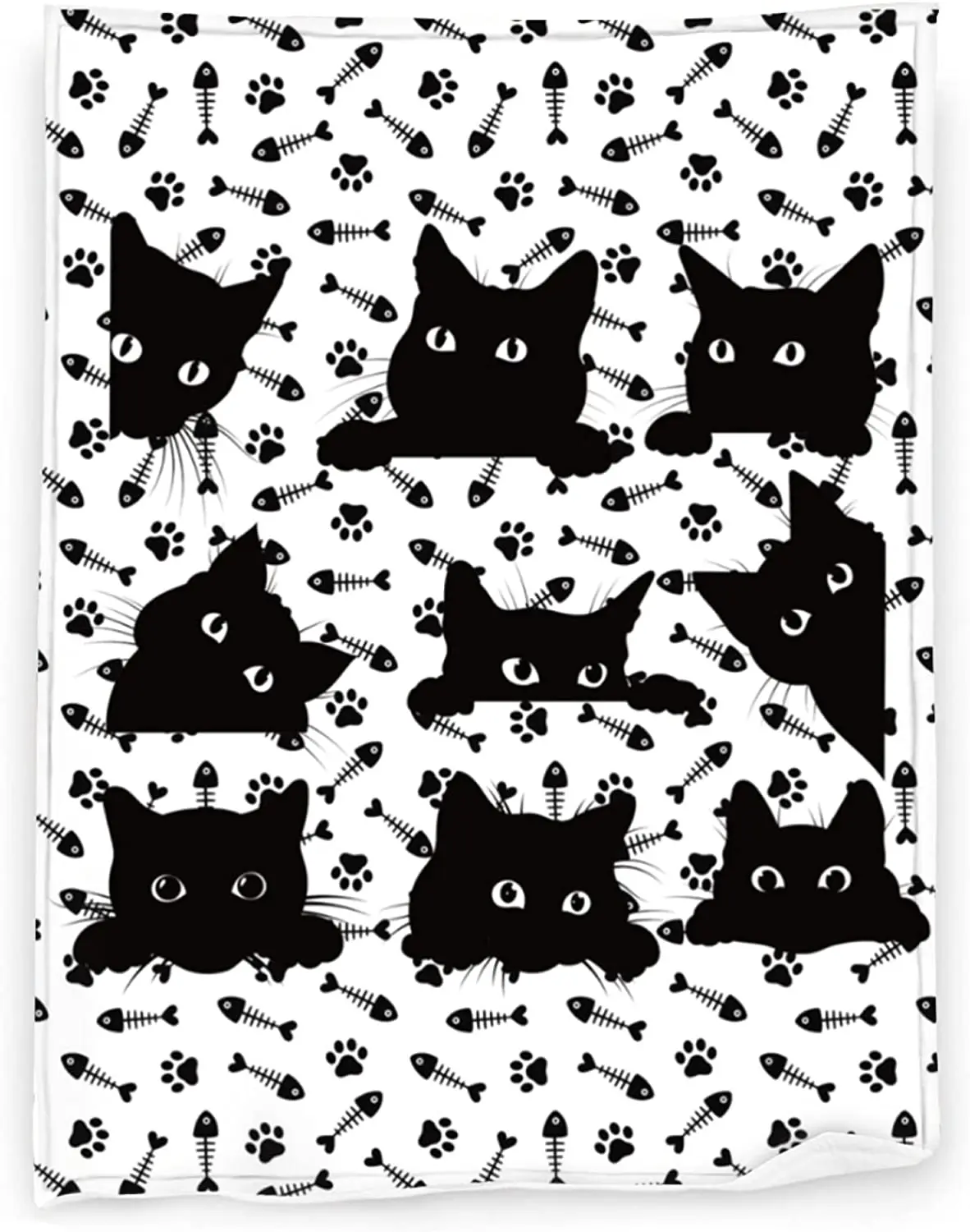 

Cute Black Cat Throw Blanket Soft Lightweight Warm Flannel Comfort Gift Throws Bedding for Home Bed Sofa Couch Travel