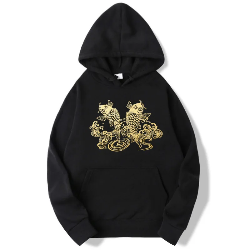 

2021 Hot Sale Bronzing Carp Print Element Sweater For Men and Women with The Same Style Casual Cotton Long-sleeved Couples Shirt