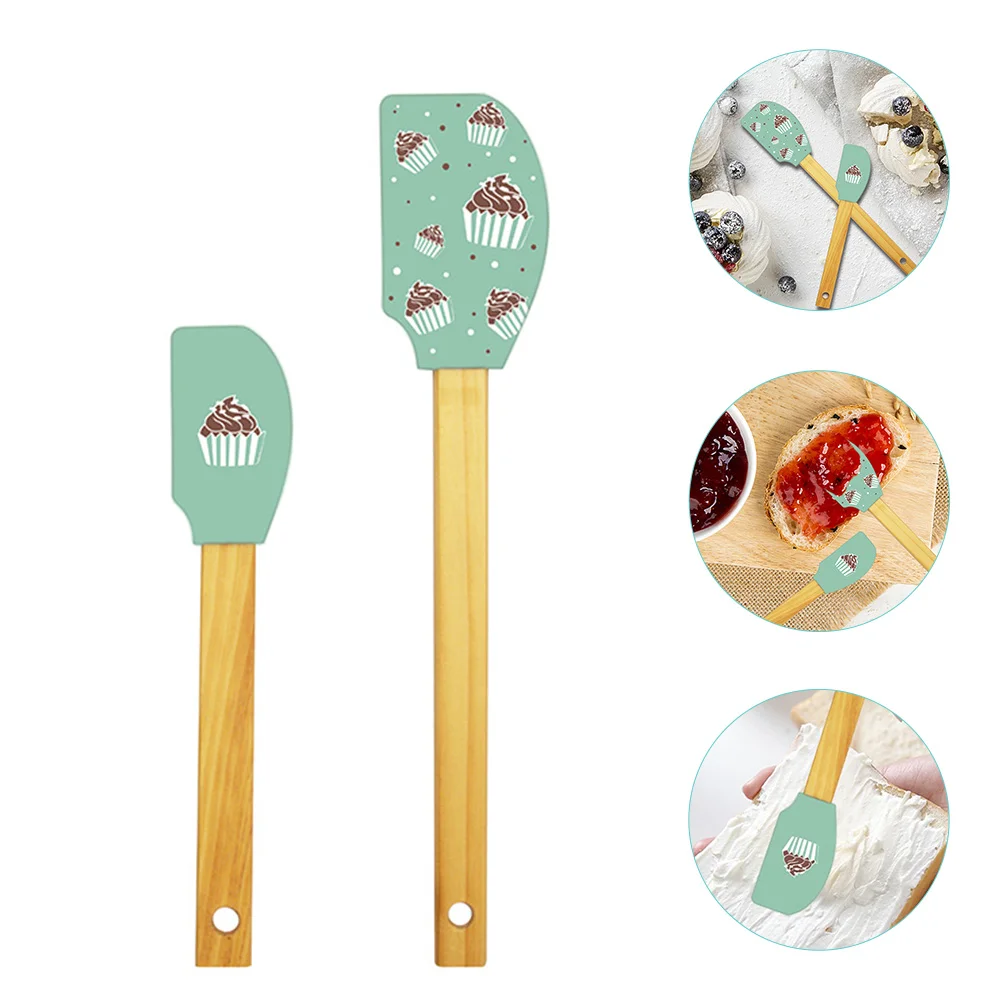 

2pcs Baking Spatulas Wooden Handle Cream Spreaders Baking Tools (Light Green)