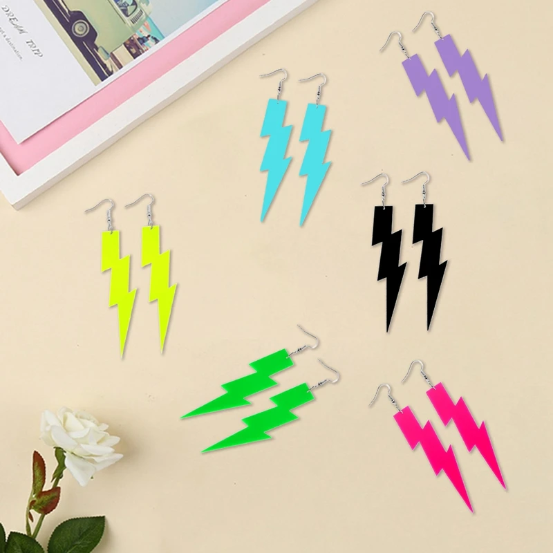

Hollow Out Fluorescent Drop Earrings Geometric Lightning Dangle Earrings Women Girl Party Club Hip Hop Punk Jewelry