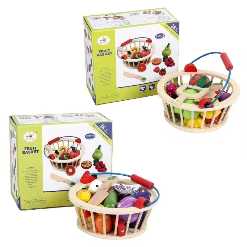 

Cute Fruits Vegs Pretend & Role-Play Toy Set Kitchen with Storage Basket