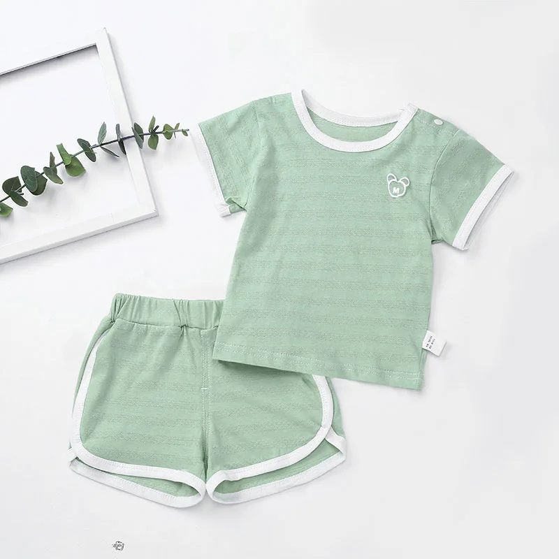 

Infant short-sleeved suit summer thin two-piece baby summer clothes baby summer solid color pajamas