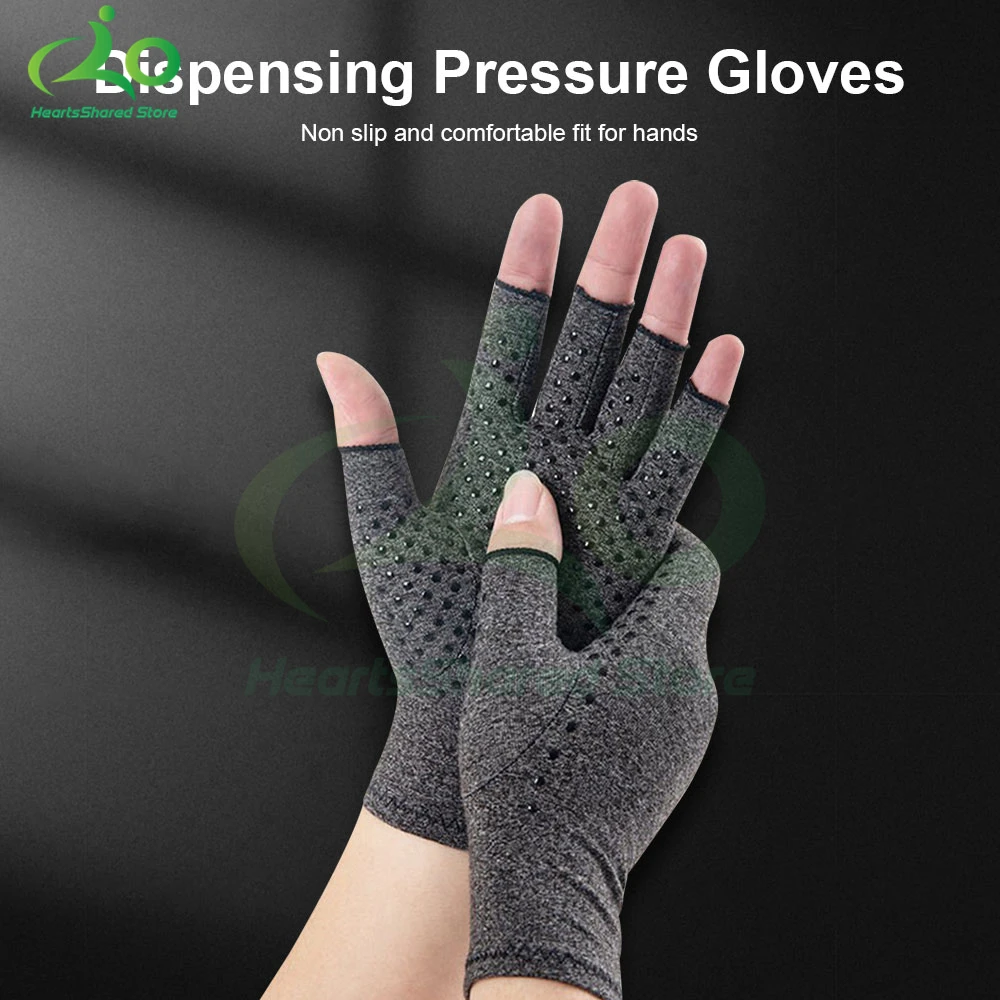 

1 Pair Compression Gloves Hand Copper Arthritis Gloves Joint Pain Relief Half Finger Anti-slip Therapy Gloves For Womens Mens