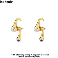 kshmir a pair of new front and back with pearl earrings copper gold hip hop cool simple ins wind earrings new lovers 2022