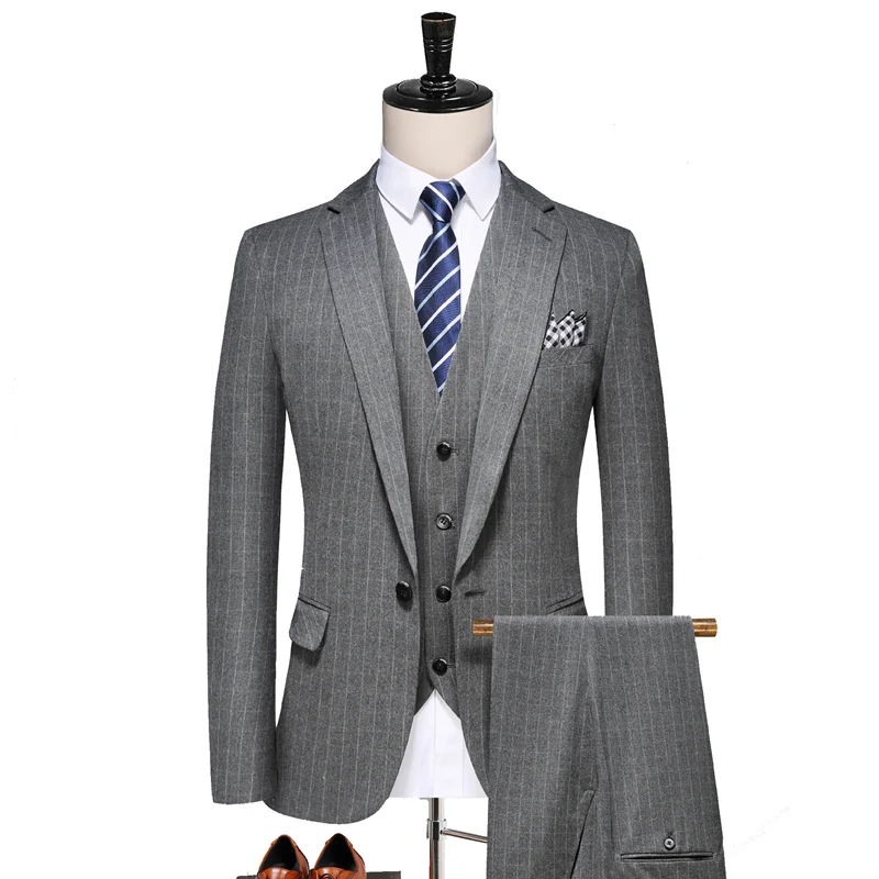 

2022 New Luxurious Suit Men's Wedding Suit Best Men's Three-piece Suit (Jacket + Pants + Vest) Gray Suit