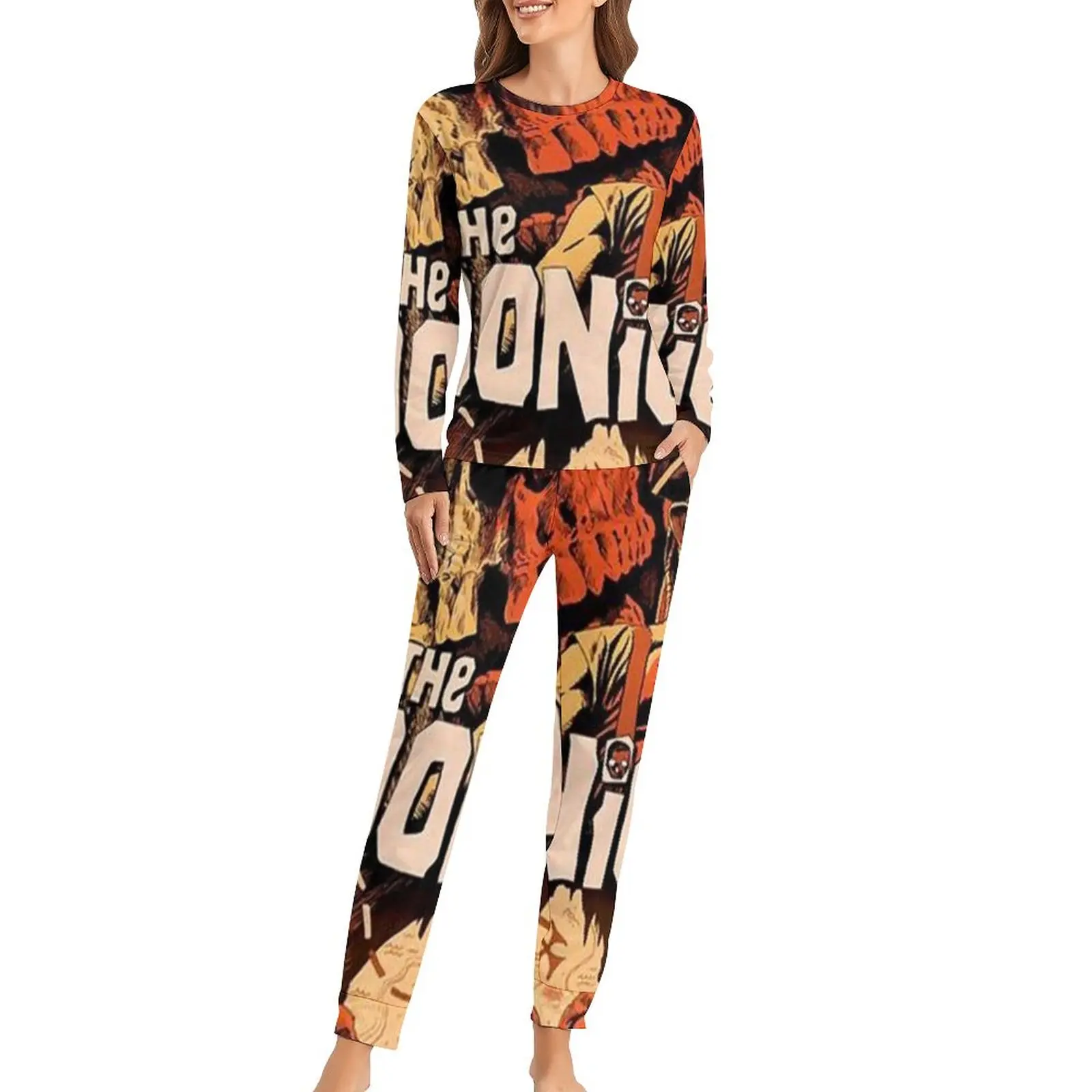 

Goonies Pop Art Pajamas Autumn Skull Pirate Casual Oversized Home Suit Woman Long Sleeve Graphic Kawaii Pajama Sets
