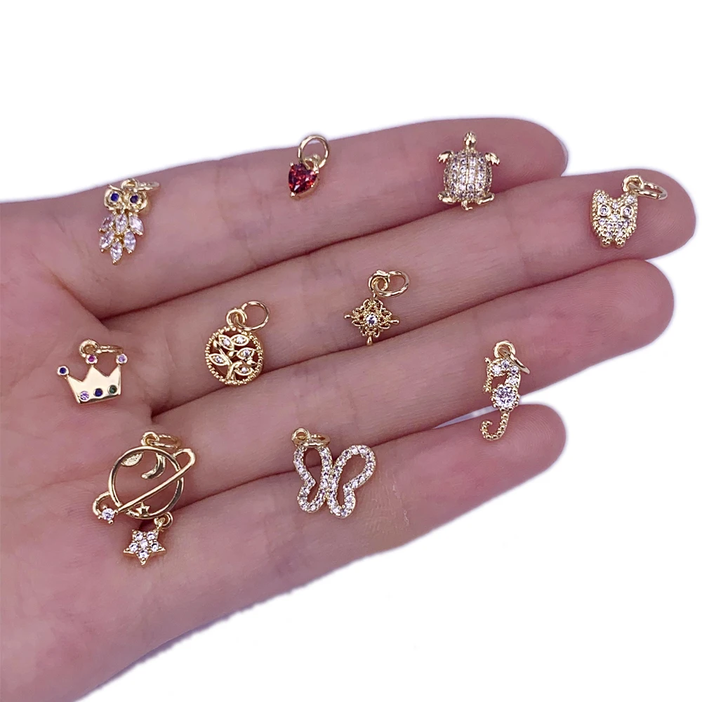 

Luxury Owl/Heart/Turtle/Crown/Leaf/Seahorse/Butterfly/Planet Pendant Charm Jewelry Making Bracelet Earrings Cute Accessories