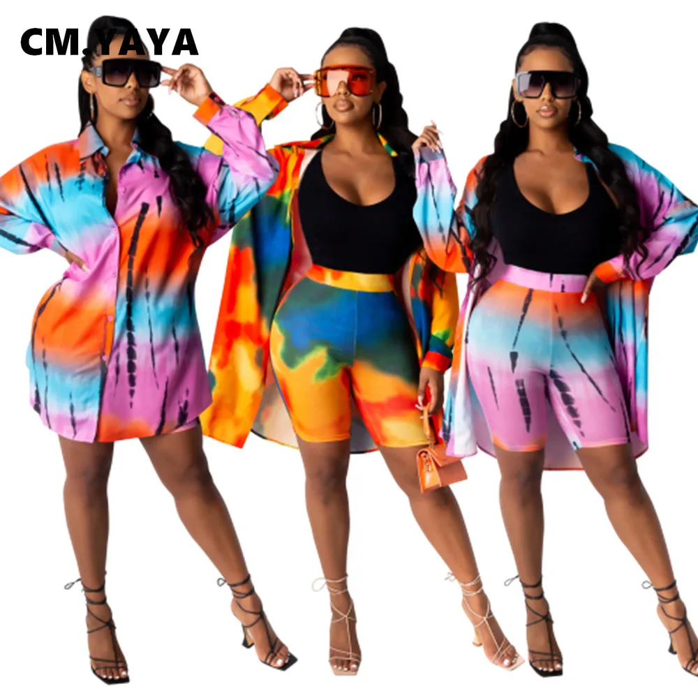 Классический женский комплект CM.YAYA с принтом тай-Дай Длинные Блузки длинным