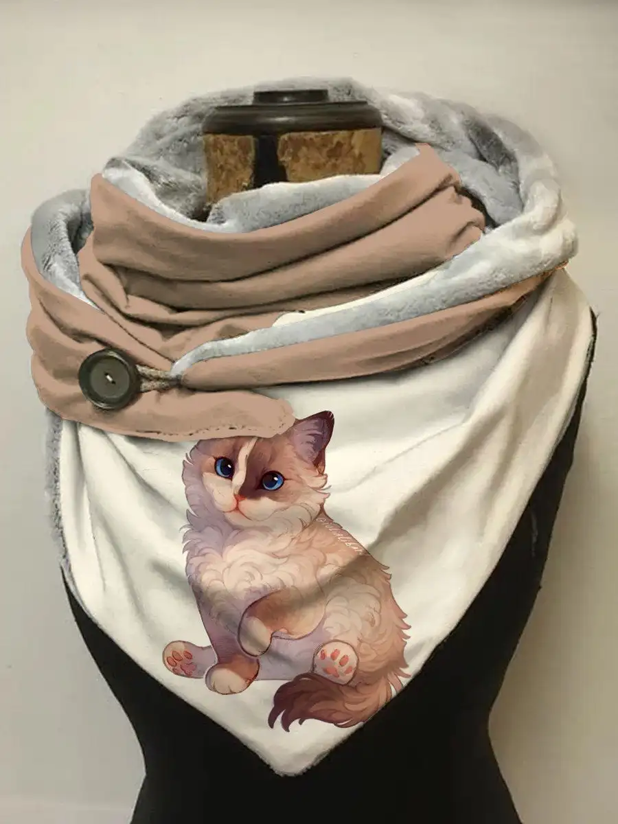 

Women's Autumn And Winter Cute Cat Illustration Casual Scarf And Shawl