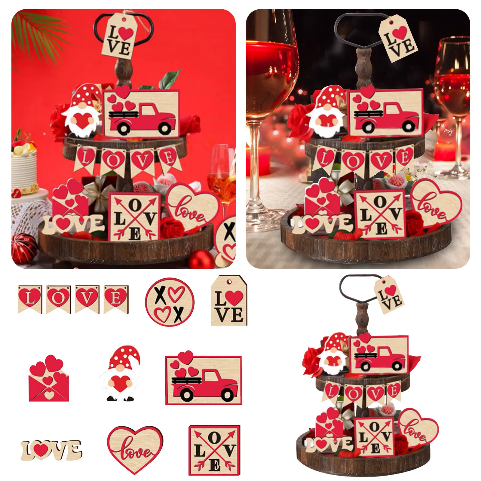 

Многослойное украшение для подноса на День святого Валентина, украшение для карликов, Настольные принадлежности