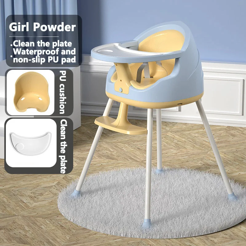 High-Foot Feeding Chair Foldable Multifunctional Baby Dining Chair Household Adjustable Kids Booster Seat with Safety Meal Tray