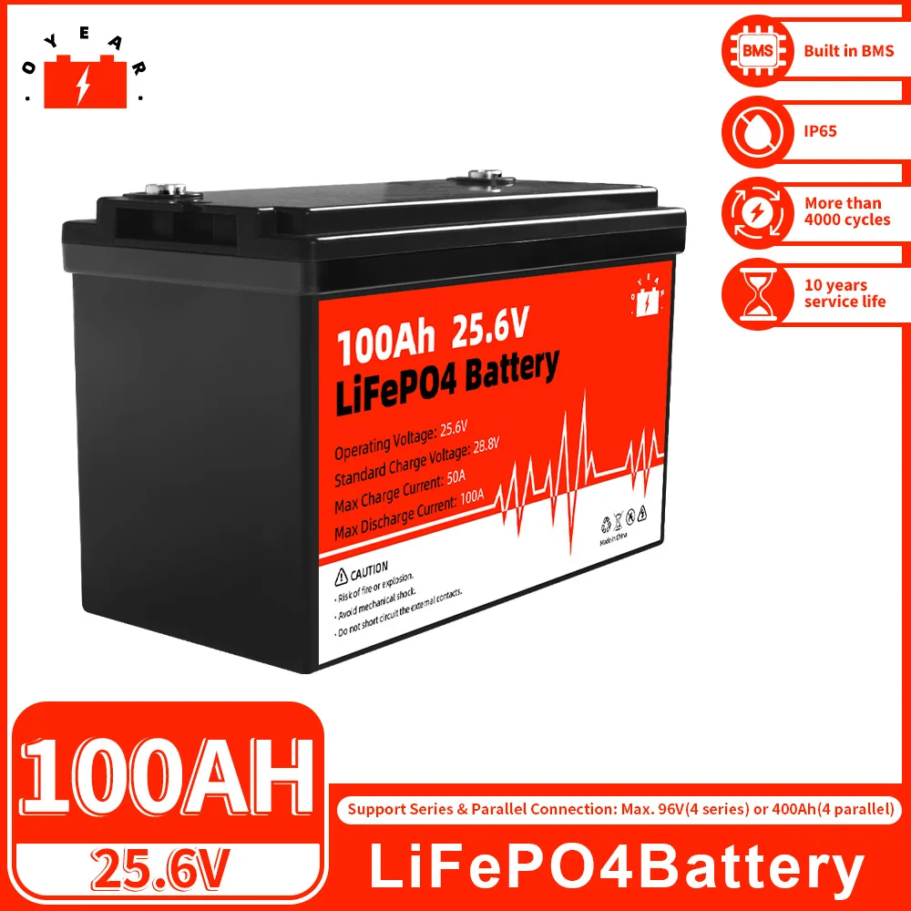 

12V 100AH 200Ah LiFePo4 Battery 24V Lithium Iron Phosphate Battery Built-in BMS for Solar Power System RV House Trolling Motor
