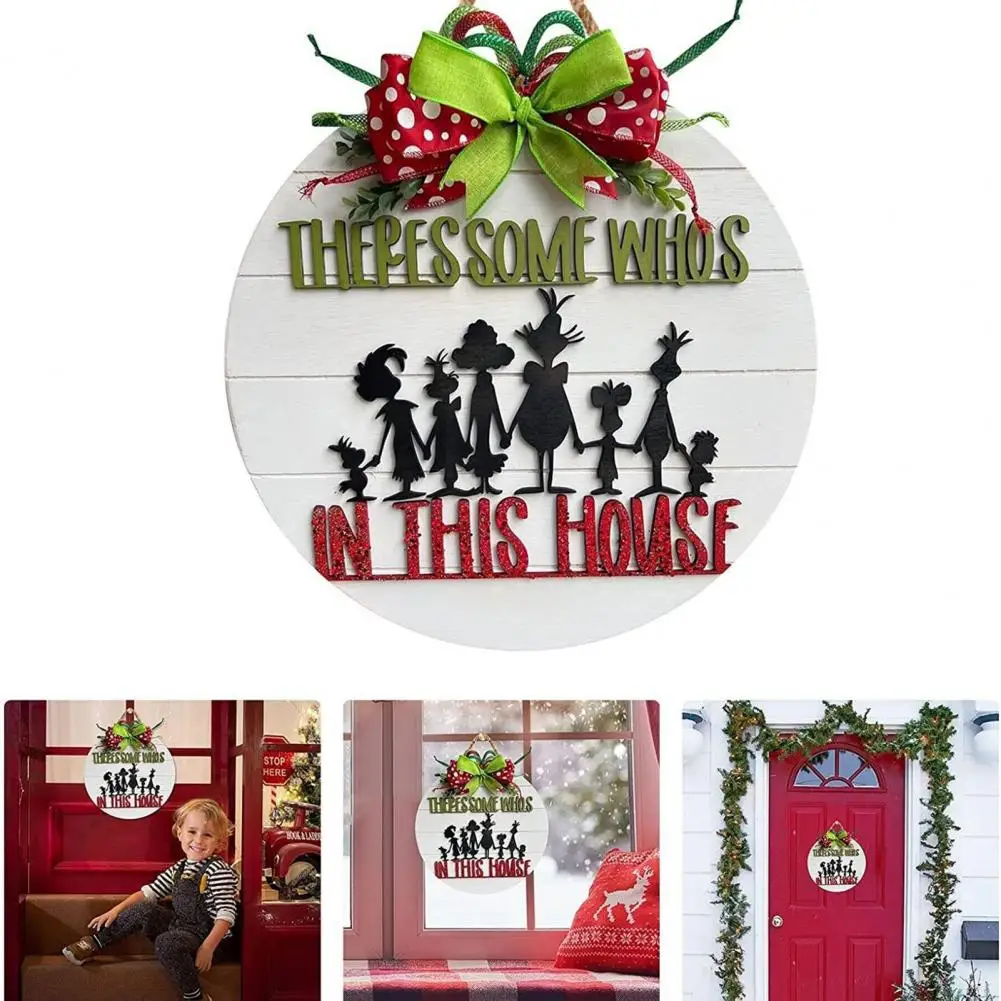 

Green Door Plate Eye-catching Xmas Element Festive Wooden Door Signs with Bow Tie Letters Unique for Door for Christmas