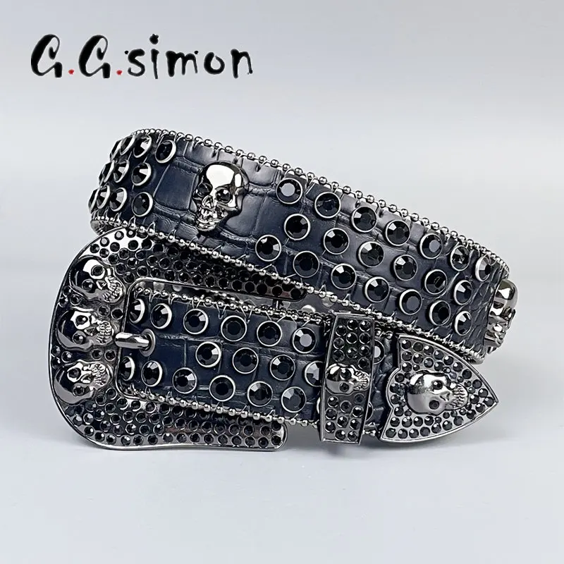 GGSIMON Punk Rock Rhinestone Belts Bling Strap Diamond Studded For Women Men Ajustable Y2K Girls Fashion Belt for Jeans