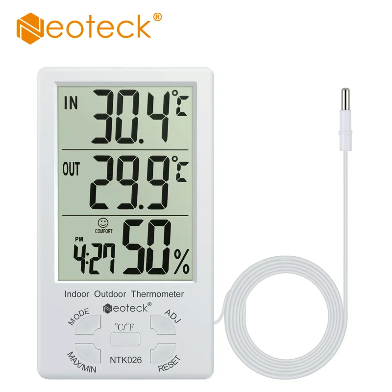 

Neoteck Digital LCD Thermometer Hygrometer Electronic Temperature Humidity Meter Weather Station Indoor Outdoor Alarm Clock