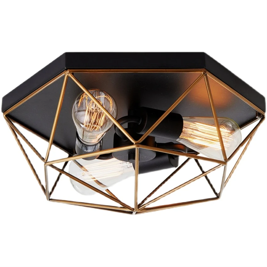 

American metal cage cage ceiling lights vintage LED bedroom lamp geometric lighting study living room aisle decor ceiling lamps