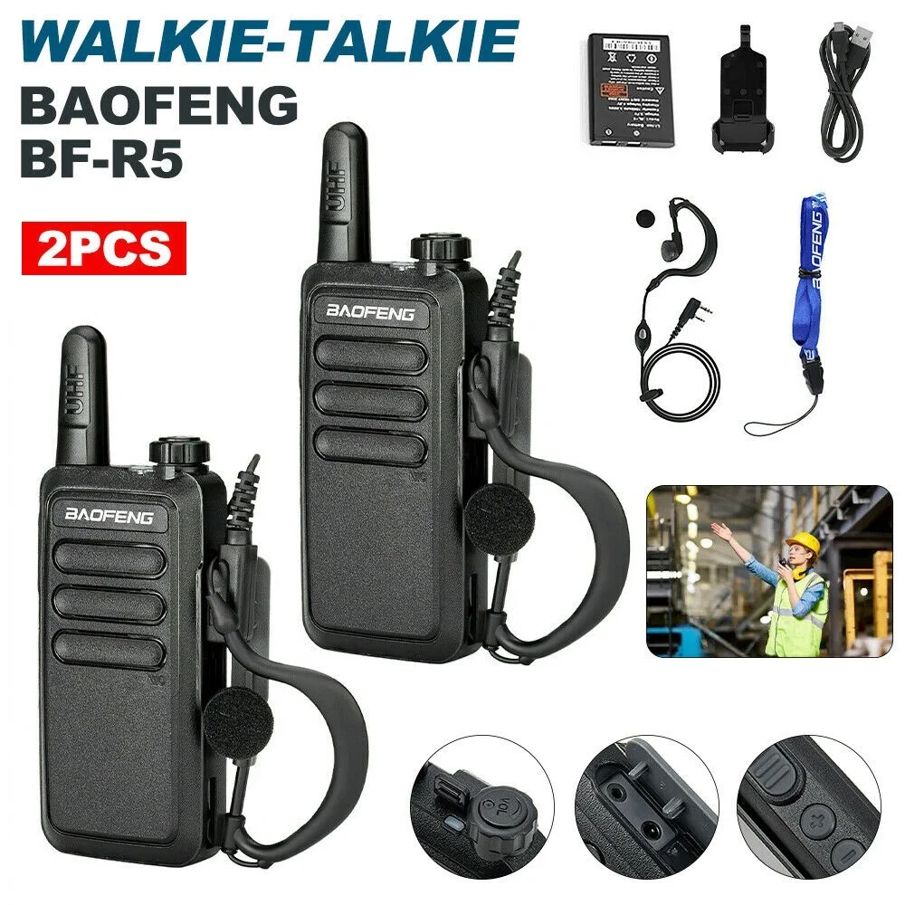 2pcs Baofeng BF-R5 Mini Walkie Talkie USB Fast Charger BF-C9 Ham CB Portable Radio Set BFR5 walkie-talkie two way radio+ Headset