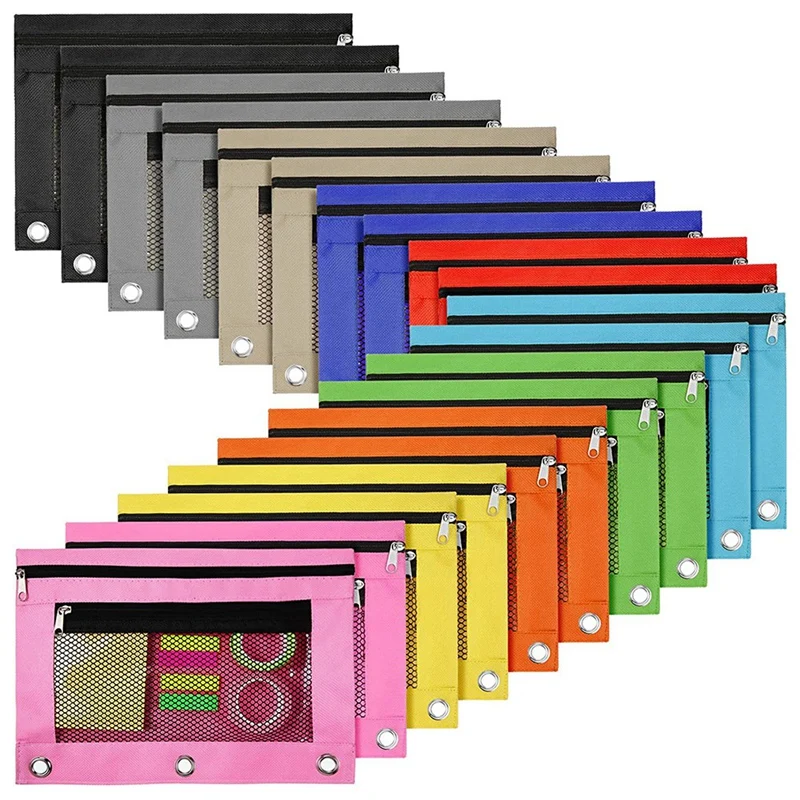Case For 3 Ring Binder Zipper Pencil Pouch Case Bag With 2 Pocket Mesh Window Binder Pouch B