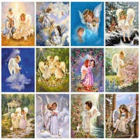 chenistory 5d diamond painting with frame angle kids full square round crystal embroidery cross stitch mosaic painting diy craft