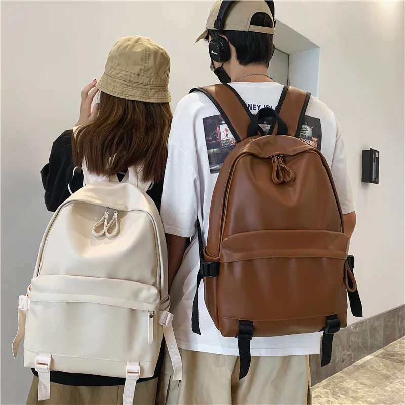 

Large Capacity Schoolbag Men and Women Universal College Students High School Junior High Students Ins Simple Soft Leather Shoul