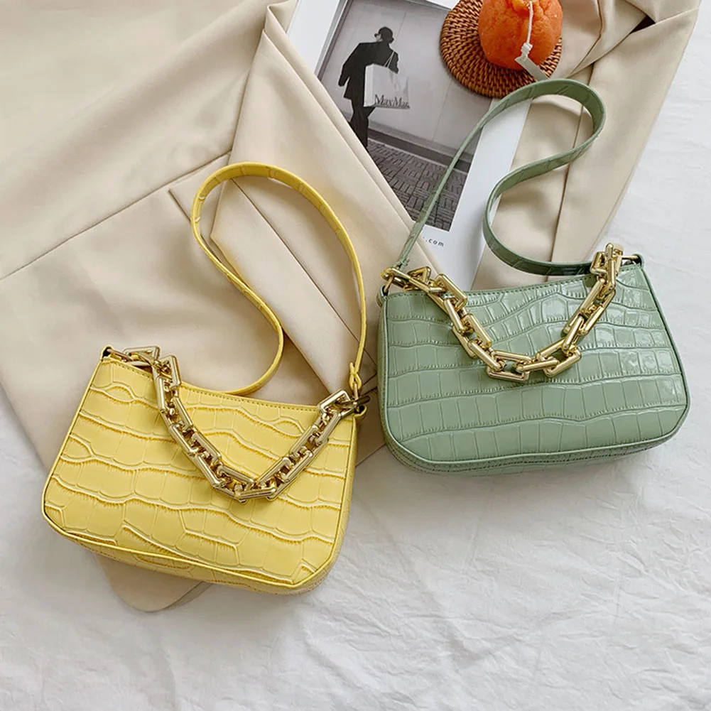 

Fashion Women Shoulder Bags Retro Women Solid Color Thick Chain Underarm Bags for Women 2021 Travel Shopping Bag