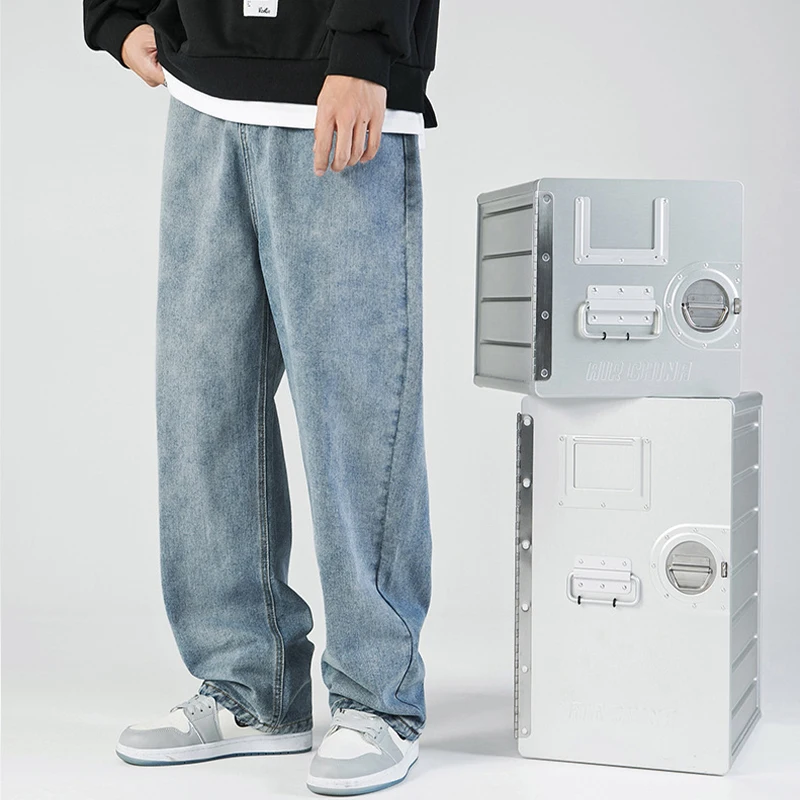 2023 Spring Fashion Baggy Jeans Men Black Hip Hop Streetwear Pants Korean Style Loose Straight Denim Trousers Jeans for Men