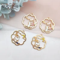 10pcs alloy enamel charm cat and moon deer earring pendant diy designer handmade jewelry accessories keychain pendant