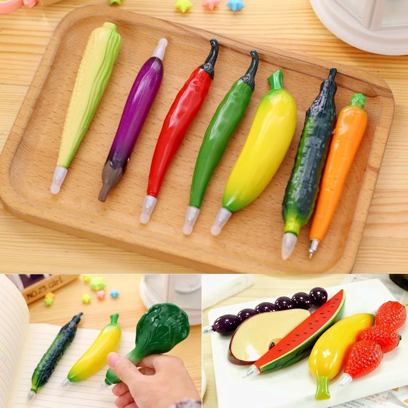 

2 X All Kinds of Cute Fruit Vegetables Shape Ballpoint Pen Stationery Canetas Material Escolar Shool Supplies Gift for Kids