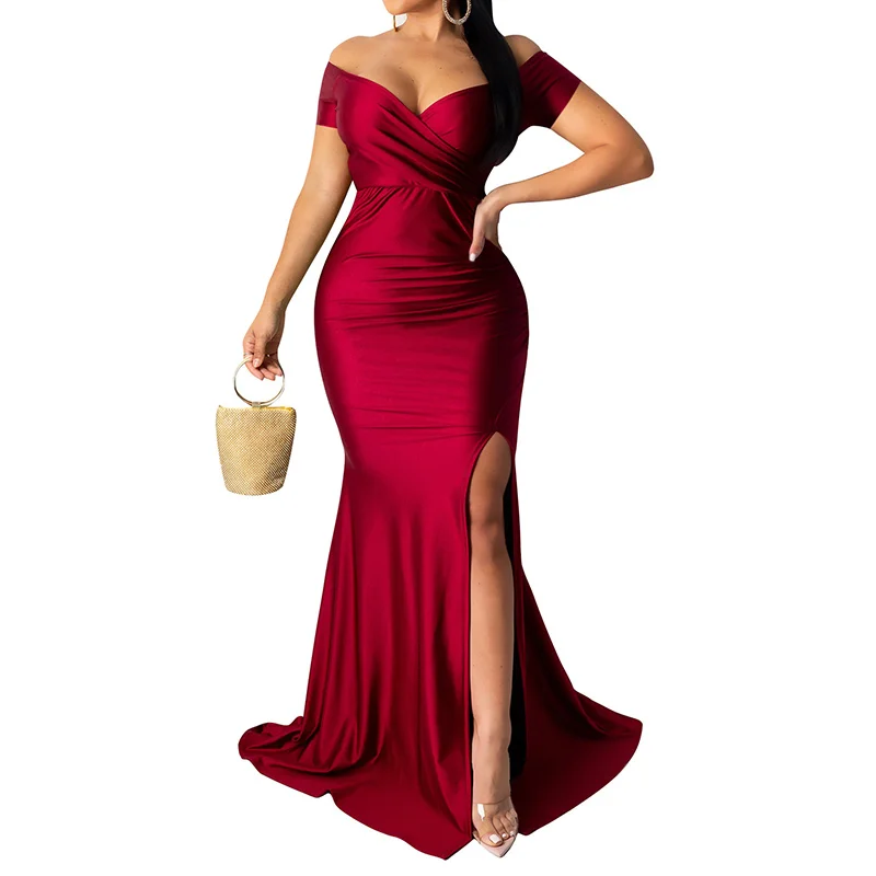 

Женское платье-Русалка с V-образным вырезом, с коротким рукавом