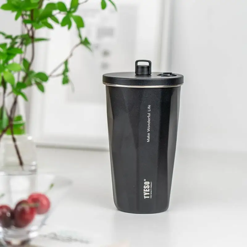 

600ml Vacuum Coffee Cup Stainless Steel Car Mounted Straw Cup Wide-mouth Design Thermos Cup Drinkware Large Capacity Durable