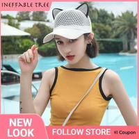 meow women parent child summer fall black white pink hat cat ears cat baseball cap with diamond hollow cute girl hats for gift