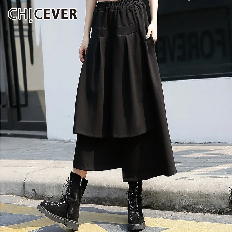 

CHICEVER Autumn Women's Skirt Elastic High Waist Asymmetric Hem Casual Loose Midi Skirts For Women Oversize Fashion New 2020